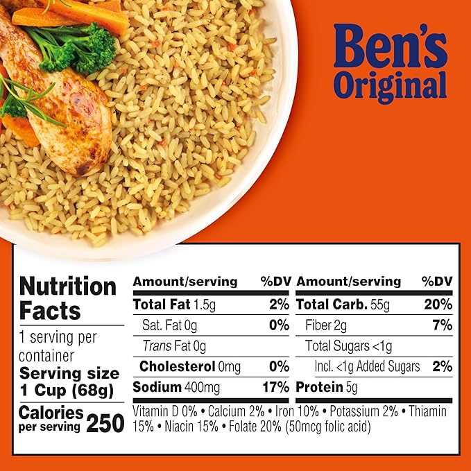 BEN'S ORIGINAL Roasted Chicken Flavored Rice Single Serve Cup, Snack or Side, Microwave in 3.5 Minutes, 2.4 oz (Pack of 8)