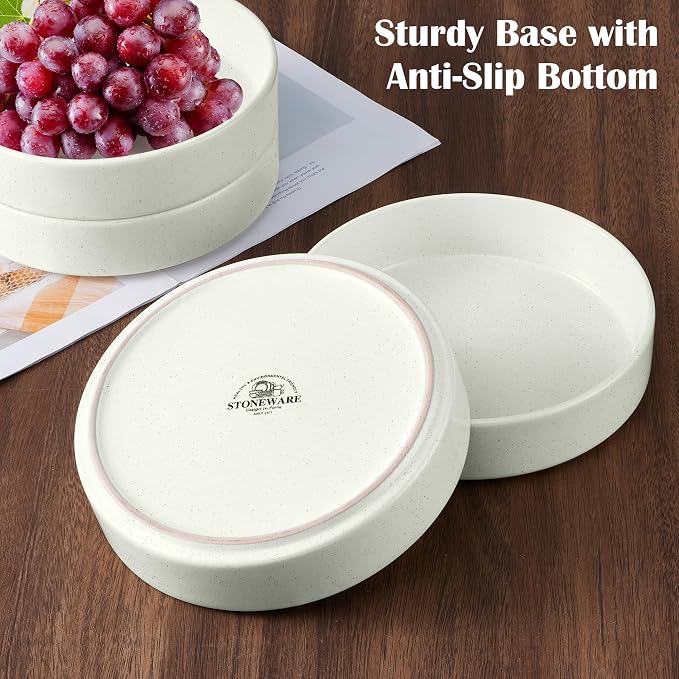 E-far Pasta Bowls Set of 4, 35oz Ceramic Large Salad Bowl Plates - Image 8