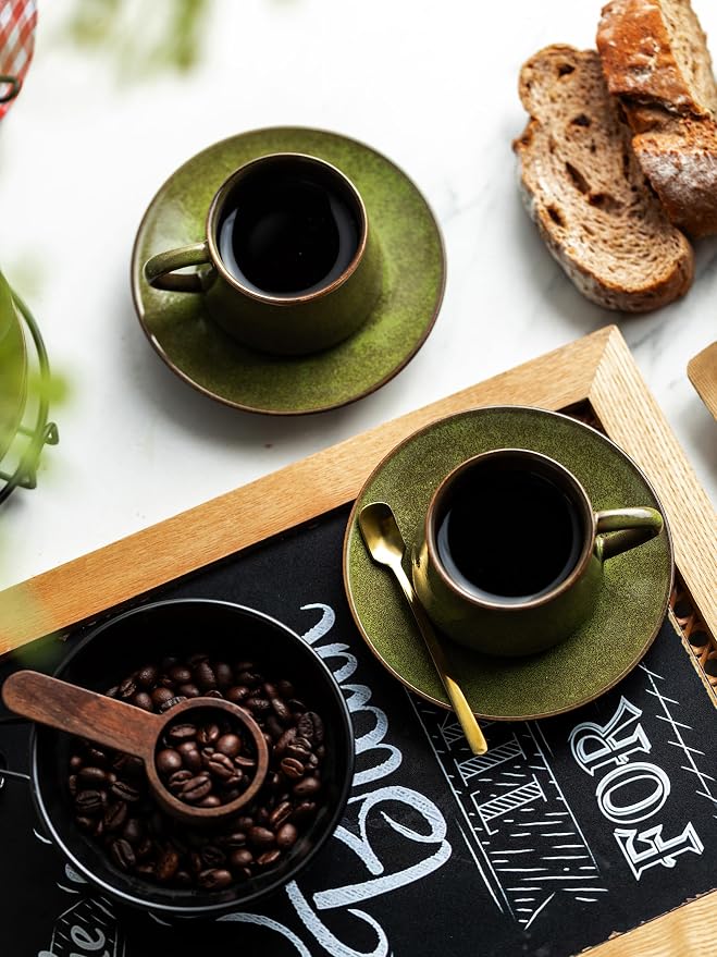 YHOSSEUN Ceramic Espresso Cups Set of 6, 4 Oz Expresso Shots Cup, Metal Stand & - Image 7