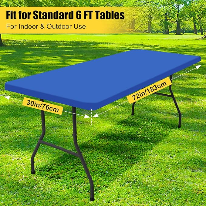 Smiry Rectangle Picnic Table Cloth, Waterproof Elastic Fitted Tablecloths for 6 Foot Tables, Washable Polyester Table Cover for Camping, Indoor and Outdoor (Blue, 30"x72")