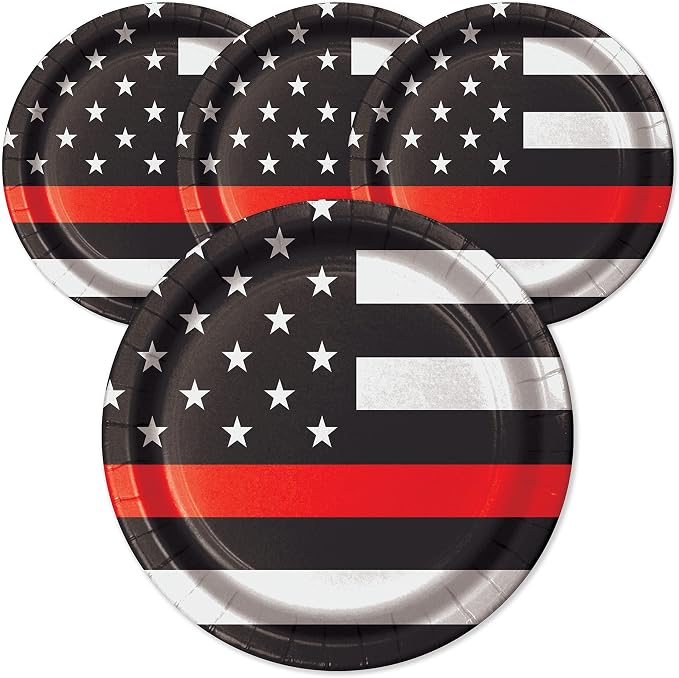 Havercamp Thin Red Line Plates-24 Pack-7 Inch-Firefighter EMT | Set of 24 by Havercamp