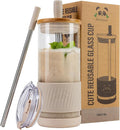 Pandaloo® Glass Cups With Lids and Straws -20 Fl Oz- Perfect Size Iced Coffee by Pandaloo