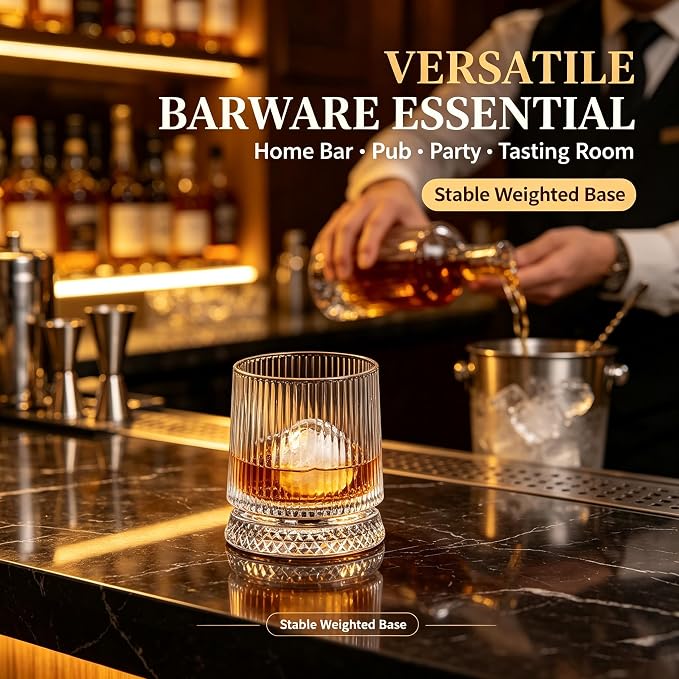 360° Rotating Whiskey Glasses Set of 2, Vintage Crystal Tumblers - Image 3