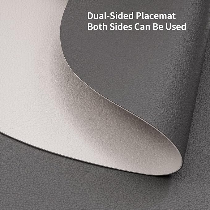 Myir JUN Round Placemats Set of 6 Faux Leather Place Mats and Coasters 15 inch Round Table Mats Dual Sided Non-Slip Stain Resistant Placemats (Gray & Beige, Set of 6)