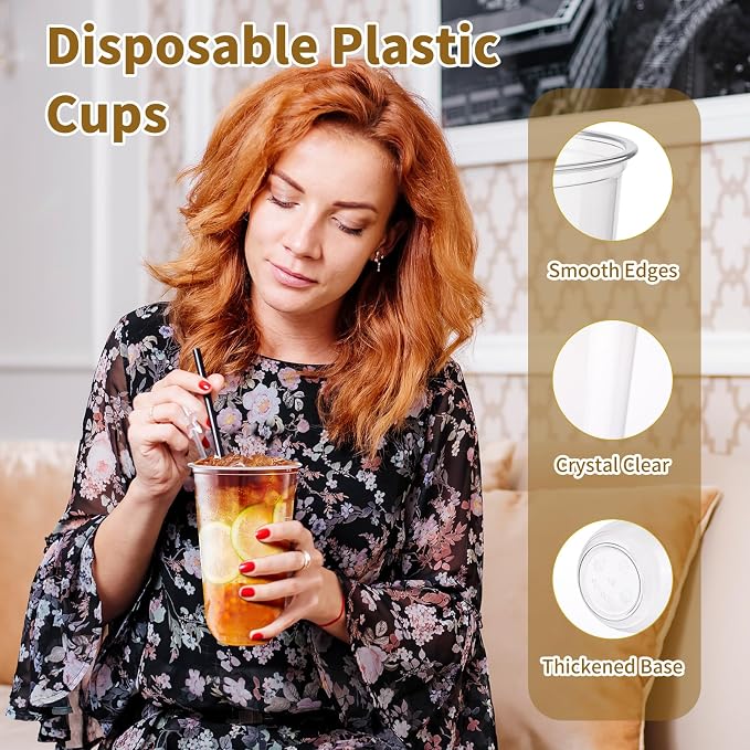 KesaPlan 100 Pcs 18oz Plastic Clear Cups, Disposable Wine Cocktail Glasses | - Image 3