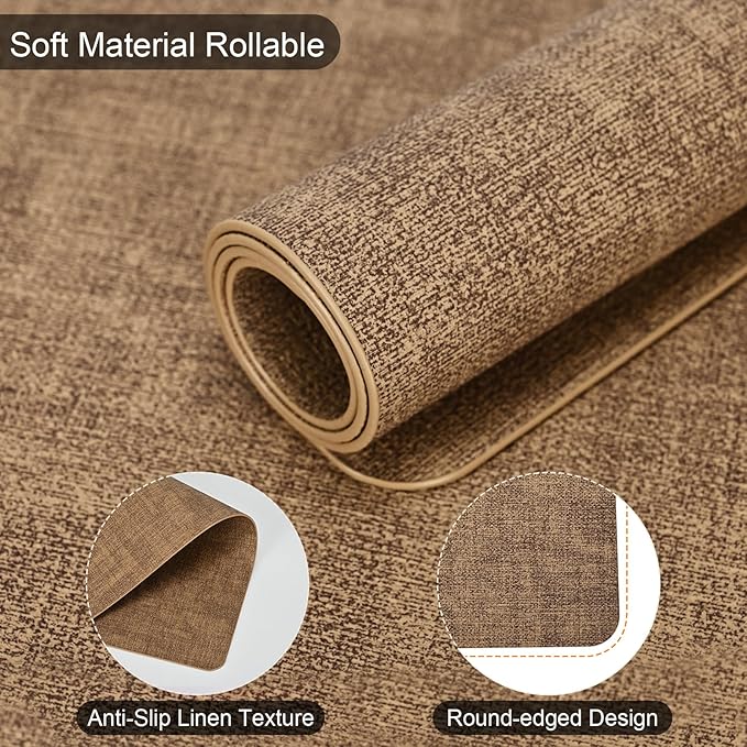 Faux Leather Placemats Set of 6, Heat Resistant Wipeable Washable Vinyl Place Mats, Waterproof Anti-Slip Dining Table Mats, Suitable for Indoor & Outdoor Use (Light Brown)