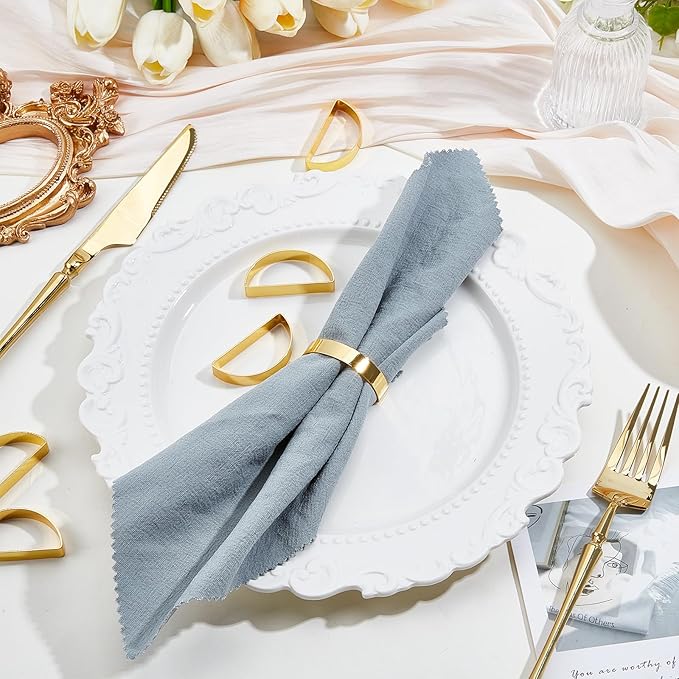Peacoblue 30Pcs Gold Napkin Rings Holders Modern Stainless Steel Semicircle Napkin Ring Holders for Table Decor Settings, Vintage Napkin Ring for Wedding Christmas Thanksgiving Day Party