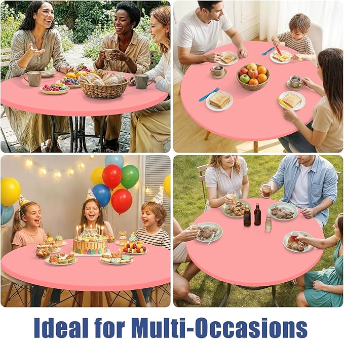Round Spandex Tablecloth, Elastic Fitted Waterproof Tablecloths for 36"-44" Tables, Stretch Washable Picnic Table Cover for Camping, Dining, Indoor and Outdoor,Coral Red