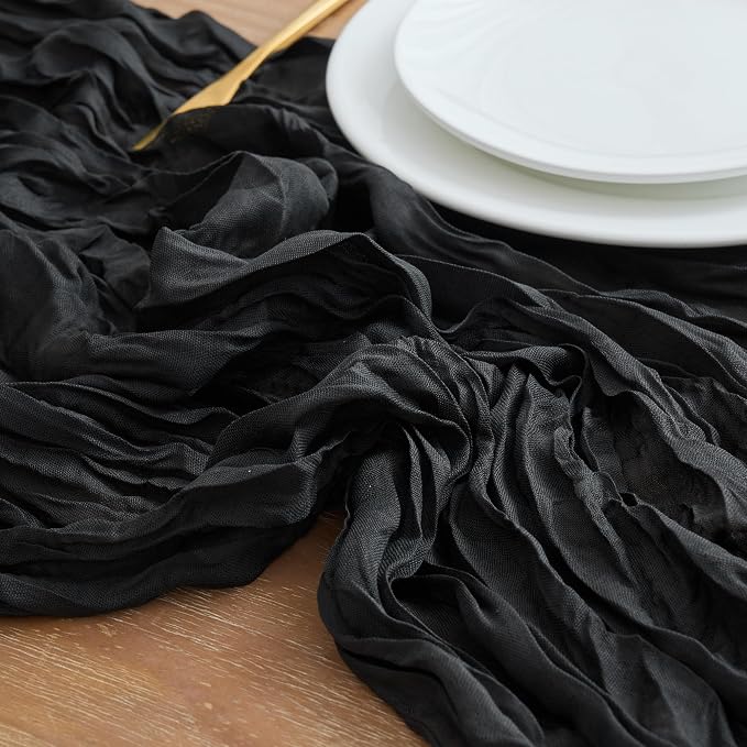 Asee'm 6pcs Black Cheesecloth Table Runner Summer 10FT Boho Gauze Rustic | - Image 4