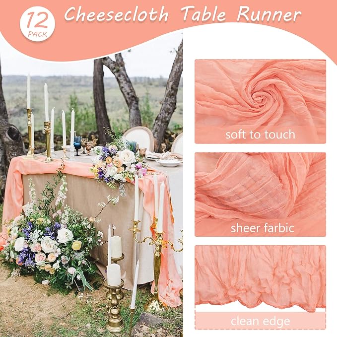 12 Pack Cheesecloth Table Runner 35x72 Inch Boho Gauze Table Runner Rustic - Image 4