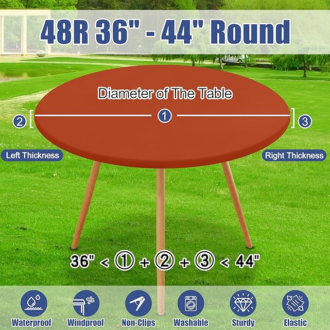 Round Spandex Tablecloth, Elastic Fitted Waterproof Tablecloths for 36"-44" Tables, Stretch Washable Picnic Table Cover for Camping, Dining, Indoor and Outdoor, Rust