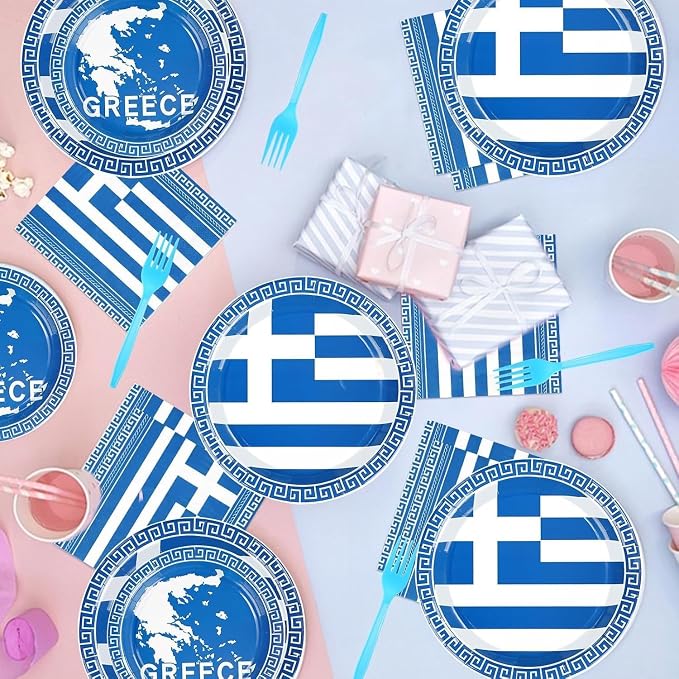 96PCS Greek Flag Birthday Party Supplies Greece Flag Plates，Serves 24 | - Image 4