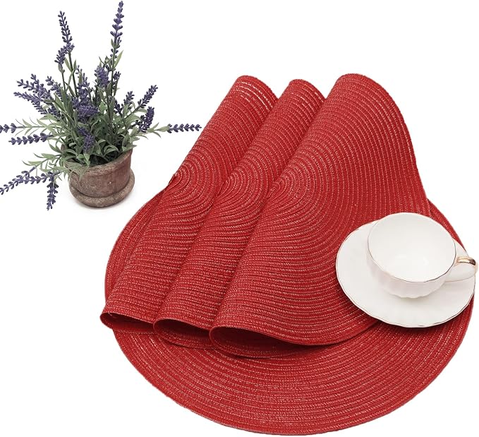SHACOS Round Braided Placemats Set of 8 Washable 15 inch Round Table Mats Non - Image 4