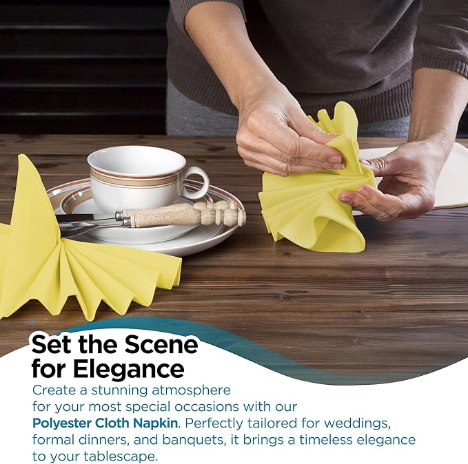Polyester Cloth Napkins - Washable Soft Table Linens - Durable & Elegant for Dining, Restaurants, Weddings, Events, Rentals, Banquets, & Parties - Premium Quality Set of 250, Yellow, 17"x17"