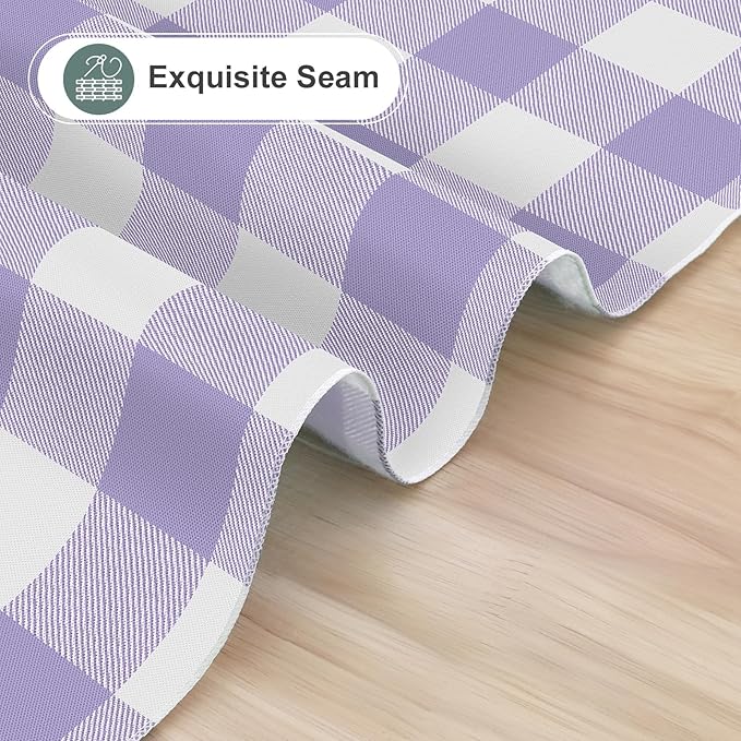 misaya Square Waterproof Vinyl Table Cloth, Buffalo Flannel Backed Tablecloth, Wipeable Plastic Table Cover for Christmas (60" x 60", Lavender and White)