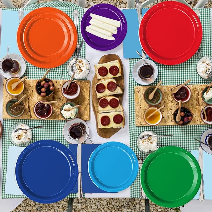Oigco 60 PCS Colorful Paper Plates, Pastel Plates and Napkins, Rainbow - Image 3