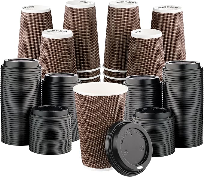 Harvest Pack 16 oz Disposable Coffee Cups, Insulated Ripple Double-Walled Paper by HarvestPackGOURMETSHOWCASE