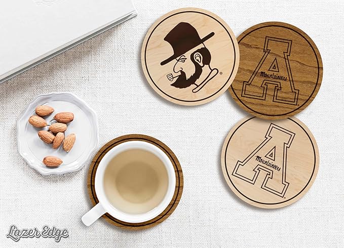 LazerEdge Appalachian State Mountaineers Wooden Coaster Set - Cherry Wood - Officially Licensed Product - 4-Pack