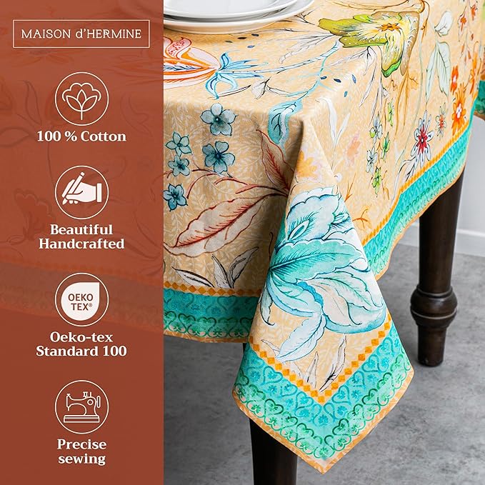 Maison d' Hermine Table Cloth Rectangle Table 100% Cotton 70 x 120 Inches Tablecloth Reusable Decorative for Dining Room Farmhouse Home Valentines Day Decorations Spring Summer - Luxury Loft - Peach