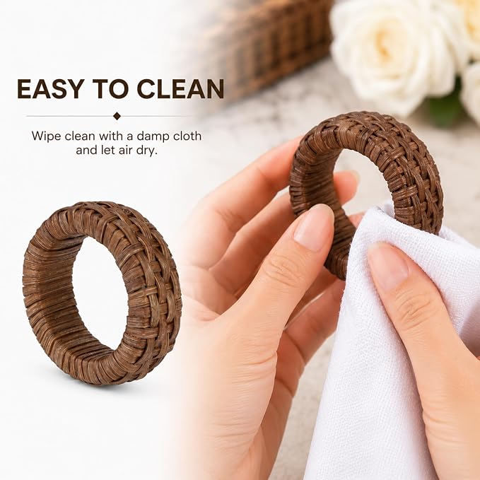 Cane Napkin Rings, Dark Brown, lacquered finish, 2.25x2.25x0.5 in, holds cloth - Image 6