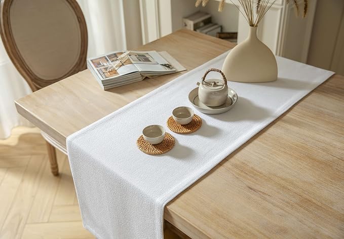 Burlap Style Farmhouse Table Runner, 14x48 Inches White | Thick Durable Fabric - Image 4