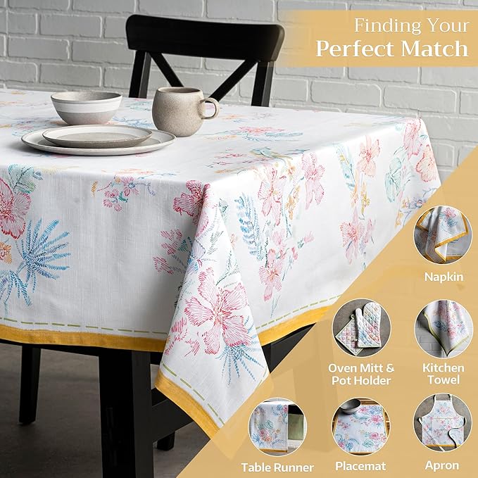 Maison d' Hermine Table Cloth Rectangle Table 100% Cotton 60 x 120 Inches Tablecloth Reusable Decorative for Dining Room Farmhouse Home Valentines Day Decorations Spring Summer - Paradise Island