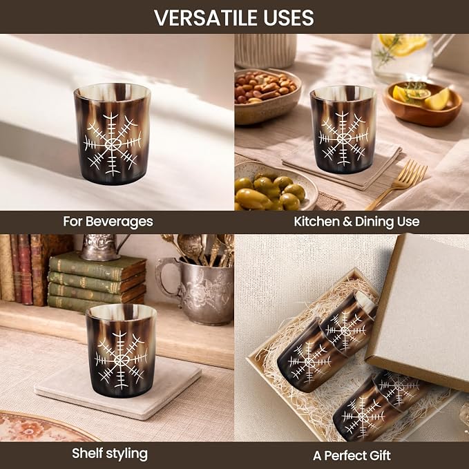 Handicrafts Home Viking Horn Shot Glasses Set of 4, Handmade Natural Ox Horn - Image 4
