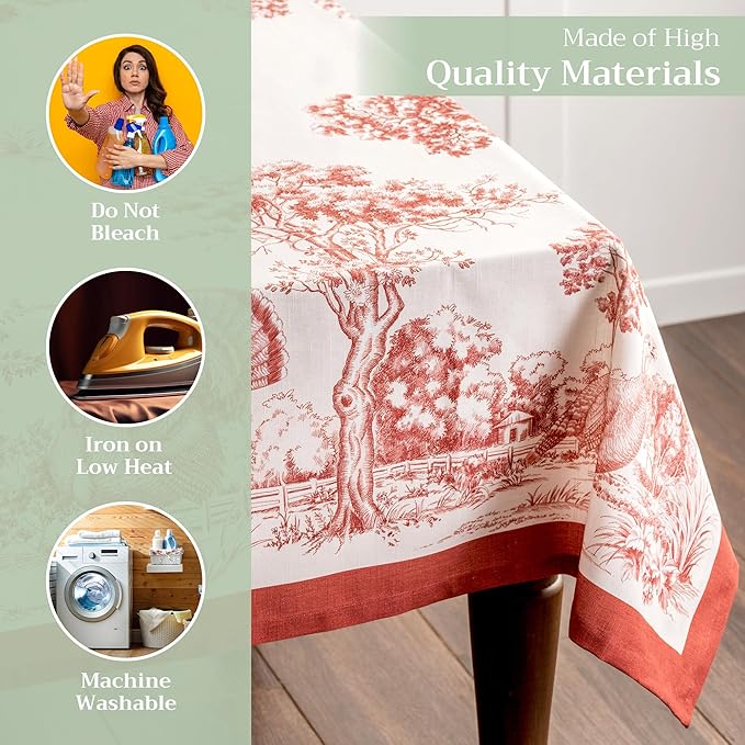 Maison d' Hermine Table Cloth Rectangle Table 100% Cotton 60 x 90 Inches Fall Tablecloth Reusable Everyday Use for Thanksgiving Christmas Decorations Dining Farmhouse Party (Holy Jouy - Red)