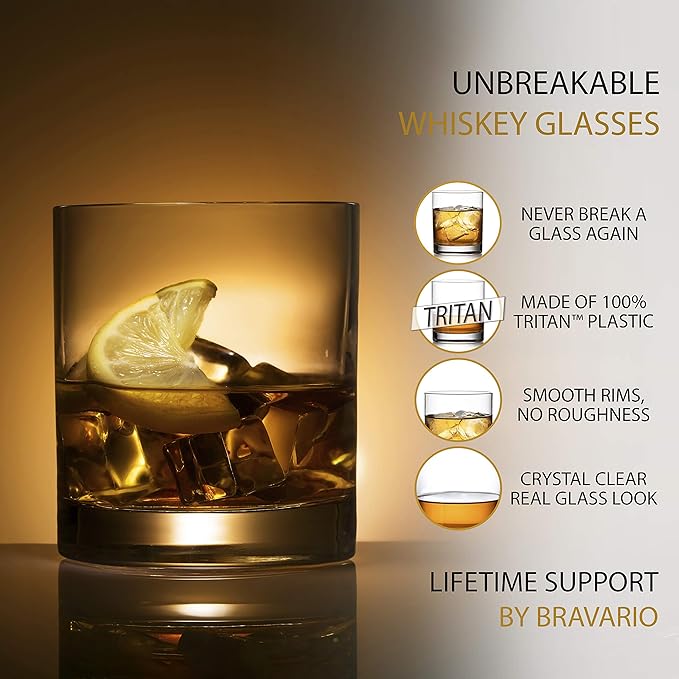 Unbreakable Tritan Plastic Whiskey Glasses | Shatterproof Double Rocks | Dishwasher-Safe | BPA-free | Perfect for Cocktail Bourbon | 12.5 oz, Set of 4