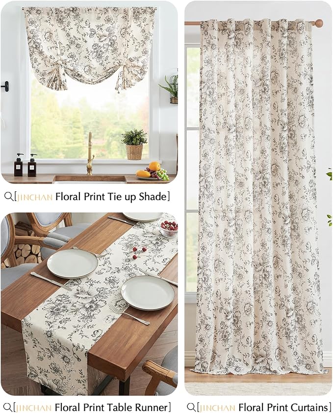 jinchan Black Floral Linen Table Runner 13 x 72 Inch Rustic | Vintage floral - Image 8