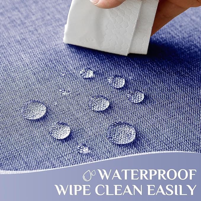 Softalker Extra Long Rectangular Tablecloths 60 x 120 inch Blue Faux Linen Table Cloth Outdoor Waterproof Stain and Wrinkle Resistant Table Cover for Spring Easter Party Picnic Decor Vintage Tabletop