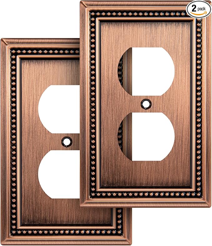 Henne Bery Sunken Pearls Heavy Duty Decorative Wall Plate Switch Plate Outlet Cover (Single Duplex, 2 Pack, Antique Copper)