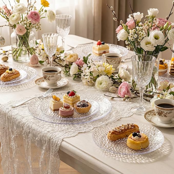 Rubtlamp 100Pcs Clear Plastic Plates, Heavy Duty Party Plates, Hammered - Image 3