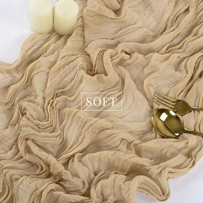 Sand 12 Pieces 35 x 120 Inches Long Cheesecloth Table Runner Gauze Fabric 10Ft - Image 4