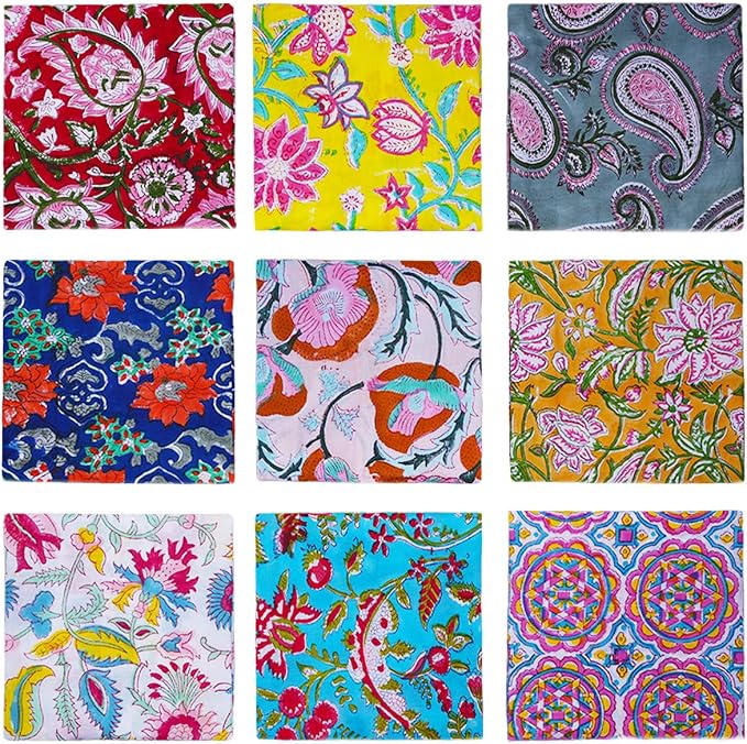 DIYANAIMPEX 10 Pc Cotton Cloth Napkins Hand Block Print Hand Made Size 16x16 by DIYANA+IMPEX