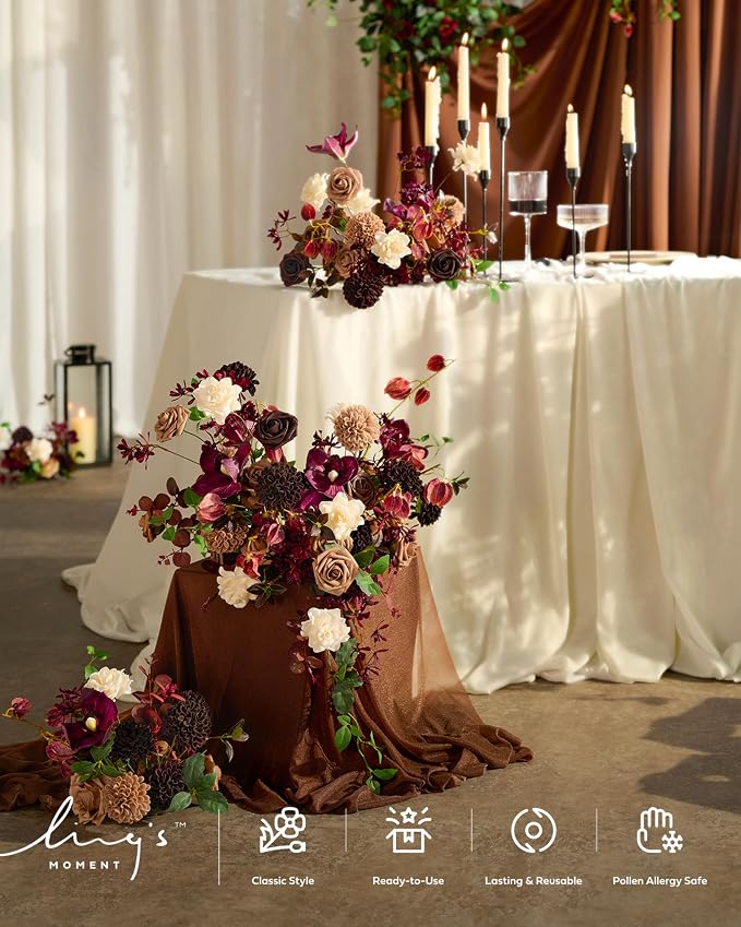 Ling's Moment 14Ft Brown Table Runner, Wedding Sheer Chiffon Table Runners | - Image 3