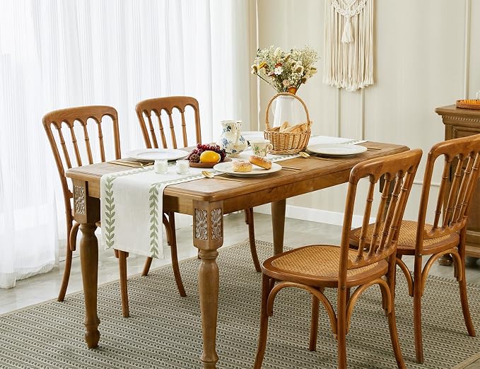 Wracra Embroidered Table Runner, Sage Green Table Runners 72 Inches Long | - Image 7