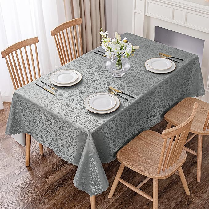Smiry Rectangle Table Cloth, Waterproof Heavy Duty Vinyl Tablecloths, Wipeable Washable Table Cover for Kitchen and Dining Room (Grey, 70" X 90")