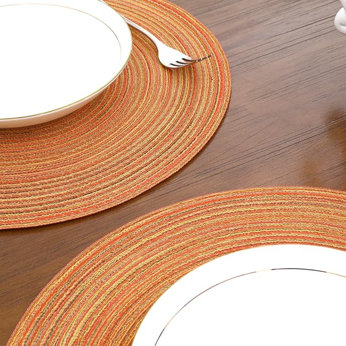 SHACOS Round Braided Placemats Set of 8 Fall Place Mats Washable Polyester 15 - Image 8