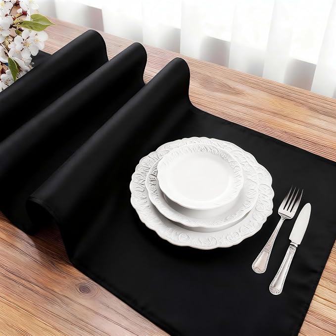FOLINS&HOME Black Waterproof Decorative Table Runner 108 Inches Long | 210GSM - Image 3
