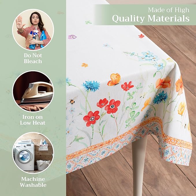 Maison d' Hermine Table Cloth Square Table 100% Cotton 60 x 60 Inches Tablecloth Reusable Decorative for Dining Room Farmhouse Home Valentines Day Decorations Spring Summer - Summer Whisper