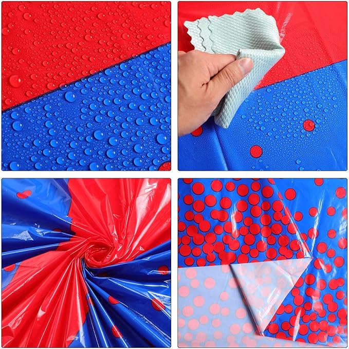 Oudain 3 Pcs Blue and Red Tablecloth for Parties Plastic Dot Tablecloths Printed Table Runner Waterproof Disposable Rectangle Table Cover for Christmas Birthday Wedding Party, 54" x 108"
