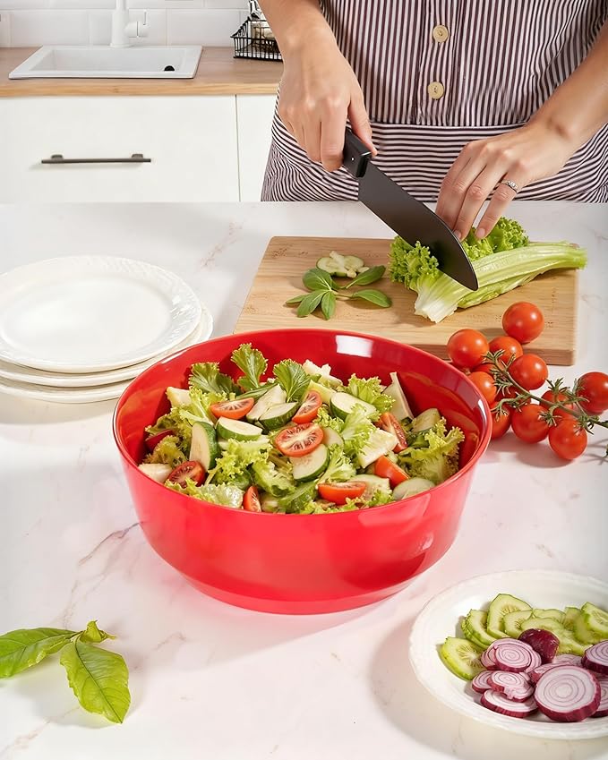 Hioasis 8 Pack Plastic Serving Bowls 128oz Red Plastic Bowls Heavy Duty Disposable Serving Bowls for Party Snack & Salad & Candy & Bar Buffet & Pool Party