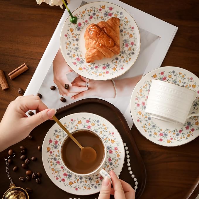 Country Roses Porcelain Tea Cup and Saucer Set - Image 4