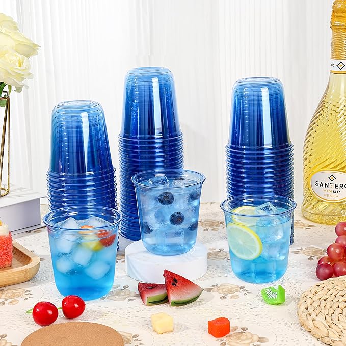 KesaPlan 100Pcs 12oz Blue Plastic Party Cups, Disposable Wine Cocktail Cups | - Image 2