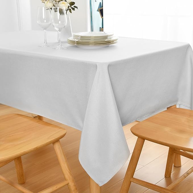JIUZHEN Square Table Cloth Faux Linen Farmhouse Tablecloth Wrinkle & Stain Resistant Table Cover for Kitchen Dining, Holiday Party Dinner, White, 60 x 60 Inch