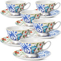 BTaT- Floral Tea Cups and Saucers, 8 oz, Fine Porcelain Teacup Set by BrewToATea