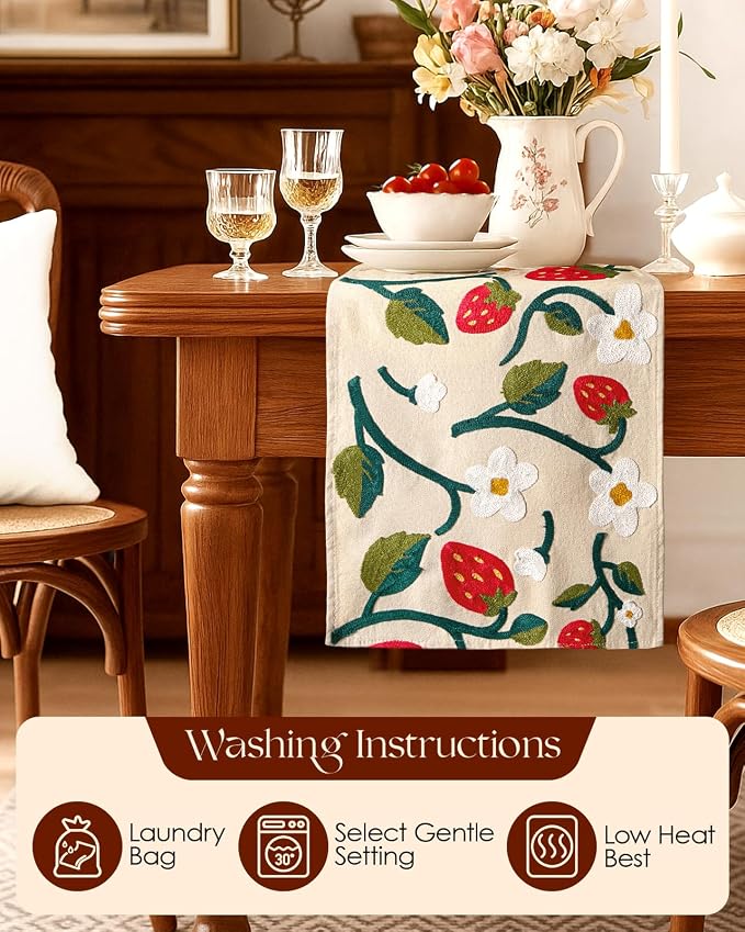 Canvas Embroidered Narrow 13"x 90" Table Runner, Rustic texture, Machine - Image 4