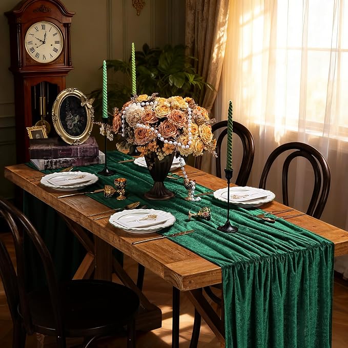 Velvet Table Runner Emerald Green 29x120 Inch Soft Fall Christmas Runners | 5 - Image 3