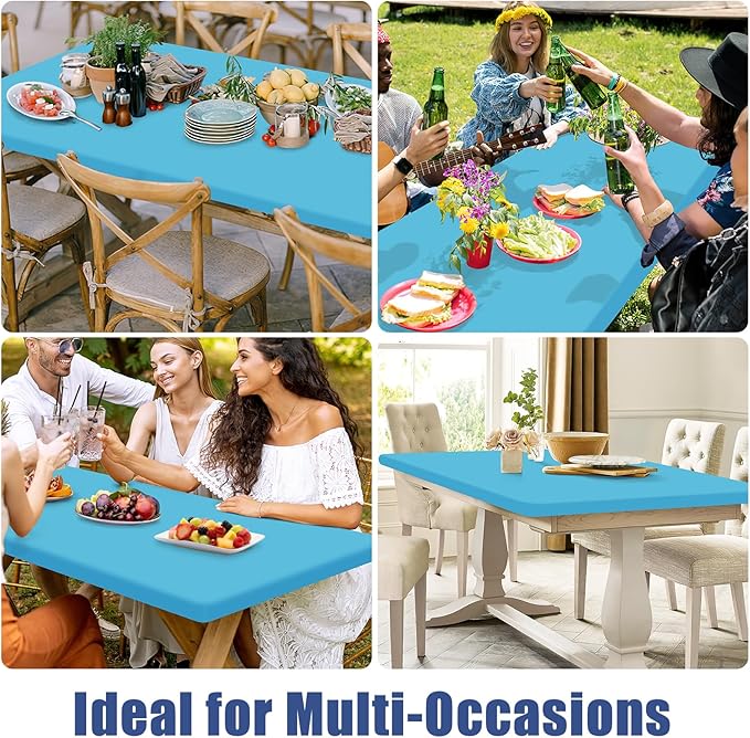 Spandex 5 Foot Rectangle Table Cloth 2 Pack, Elastic Fitted Tablecloths for Picnic, Stretch Washable Patio Table Cover for Outdoor, Camping, Banquet and Parties (Blue Mist, 30"x60")